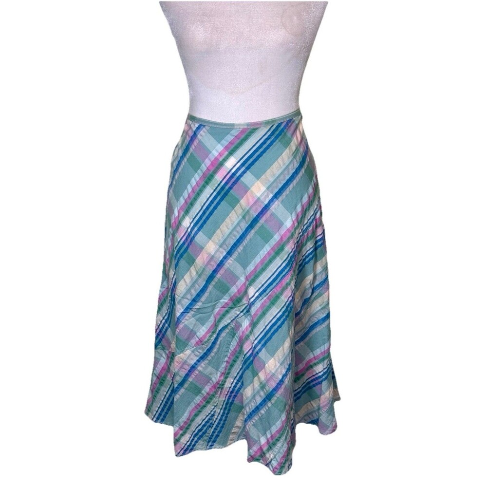 Women’s Plaid‎ Bias Cut A-Line Flared Skirt Pastel Preppy Casual Midi Size 10